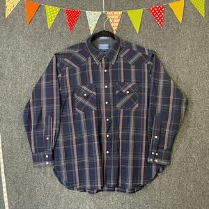 Pendleton Sir Pendleton Wool Shirt Navy Plaid Snap Button Men’s XL Made in USA